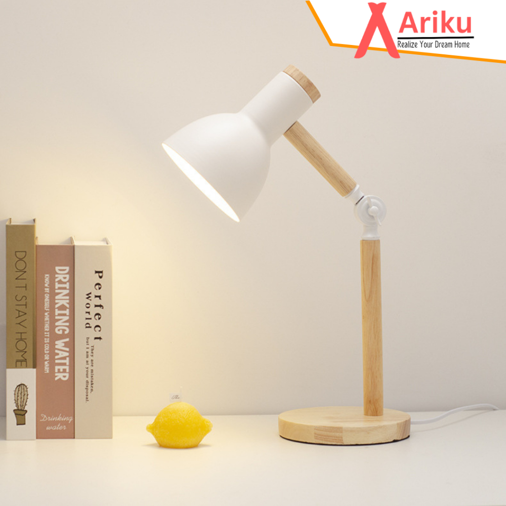 Foto Ariku Ariku Lampu Meja Kerja Kayu Estetik Lampu Belajar LED